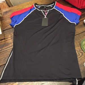 NWT Southbeach black red blue mesh tee top M/L